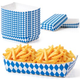 AsodSway AsodSway Oktoberfest Paper Food Trays - 50P Oktoberfest Unassembled Trays Blue White Checkered Snack Disposable Paper Serving Plates Beer Festival Food Containers Concession Stand Beer Party Supplies