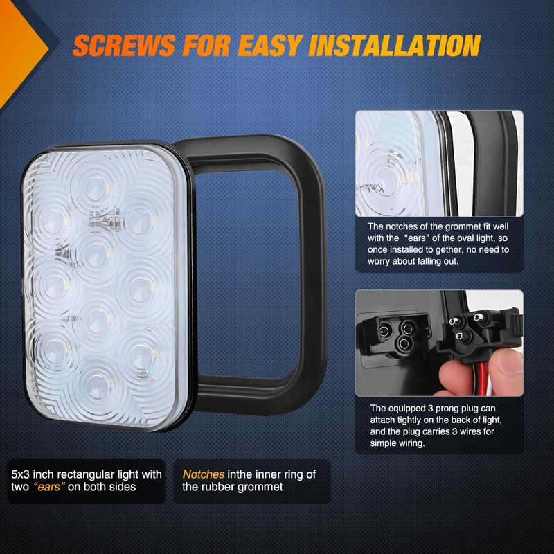 Nilight 5” X 3” Rectangular Trailer Tail Light 2 PCS