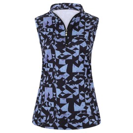 Viracy Athletic Tops for Women, Sleeveless Golf Tank Tops 1/4 Zipper Stand Collar Curved Hem Moisture Wicking Running Hiking Polo Tennis Shirts,Medium