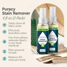 Puracy Stain Remover Spray, Natural Travel and Laundry Stain Cleaner for Clothes, Baby & Kids Stains, Oil & Fabric Spot Cleaner (Unscented, 4 oz, 2 Pack)
