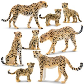 Toymany - Juego de 8 cifras de guepardo con cachorros de guepardo, cifras realistas de animales del zoológico de la selva, juego familiar, decoración educativa para pasteles, regalo de cumpleaños de