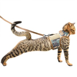 Yizhi Miaow Tactical Cat Harness and Leash for Walking Escape Proof Breathable Mesh Fabric, Green Jungle Camo, X-Large, Adjustable Cat Walking Jackets, Padded Stylish Cat Vest