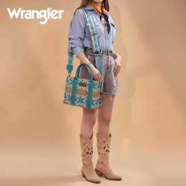 Wrangler Purse for Women Boho Aztec Tote Bag Hobo Shoulder Top Handle Handbags with Wide Guitar Strap Fall Collection Gift WG2207-8120STQ