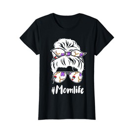 Mom Life Mothers Day Messy Bun Hockey Mom Mama Momma Mommy T-Shirt