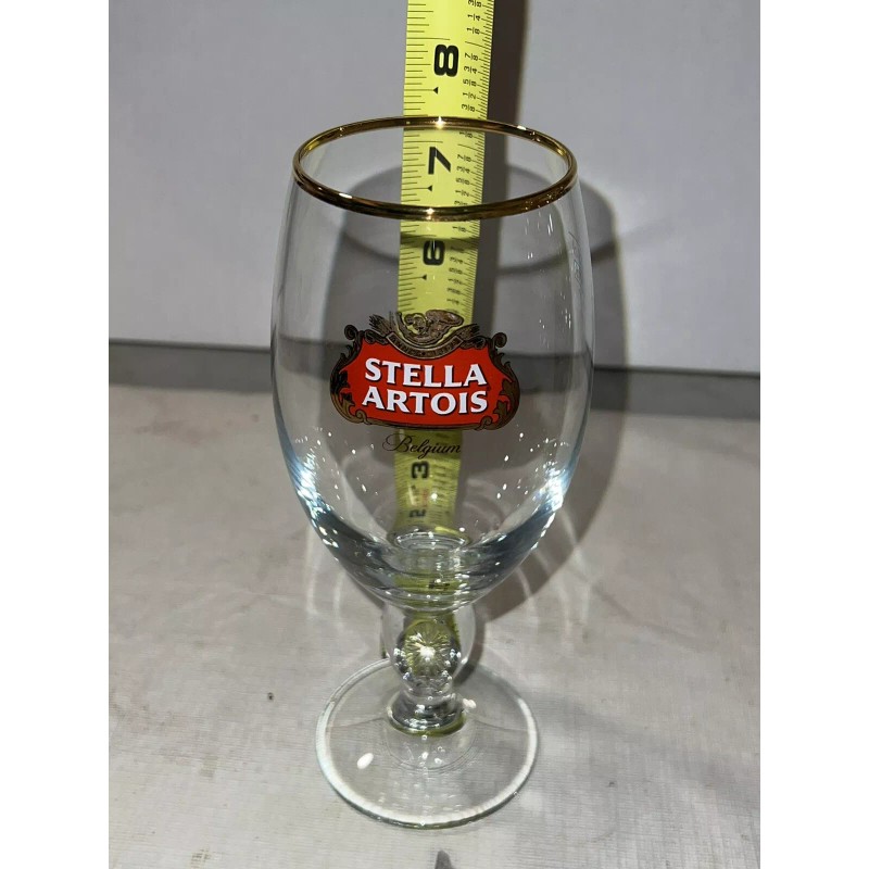 STELLA ARTOIS 33CL BEER GLASS SET OF 4 GOLD RIMMED
