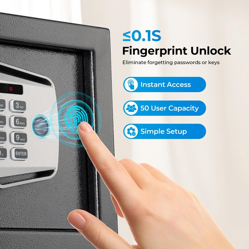 MUNBYN Smart Biometric Fingerprint Safe, 3-Way Access Lock Box with