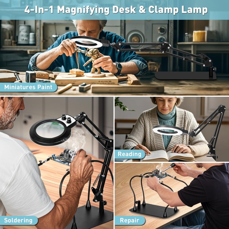 KUVRS Helping Hands Soldering Station, 10X Magnifying Glass with Light