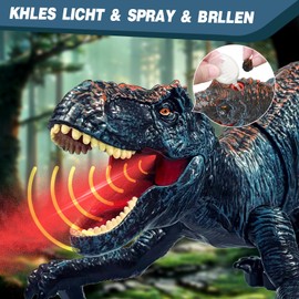 Sunrad Remote Controlled Dinosaur Toy, Electronic T-Rex Dino Toy with Walking, Spraying, Lights and Roars, 2.4 GHz RC Dino, Christmas Birthday Gift for Children, Boys, Girls