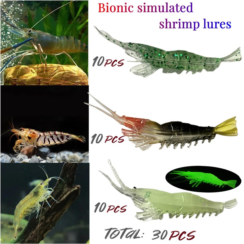 DAMIDEL 30Pcs Simulation Shrimp Fishing Lures Bait Kit，Universal Size 3.2in,