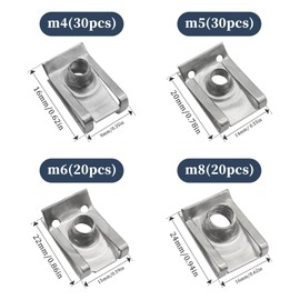 NVGFTG Pack of 100 Tin Nuts, M4 M5 M6 M8 Tin Nuts Assortment Set, Stainless Steel Thread Clip Nut Set, U Type Tin Nuts Snap Nut Set with Storage Box, Nut Clip Kit