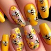Press on Nails Medium Coffin Fake Nails with Designs Yellow