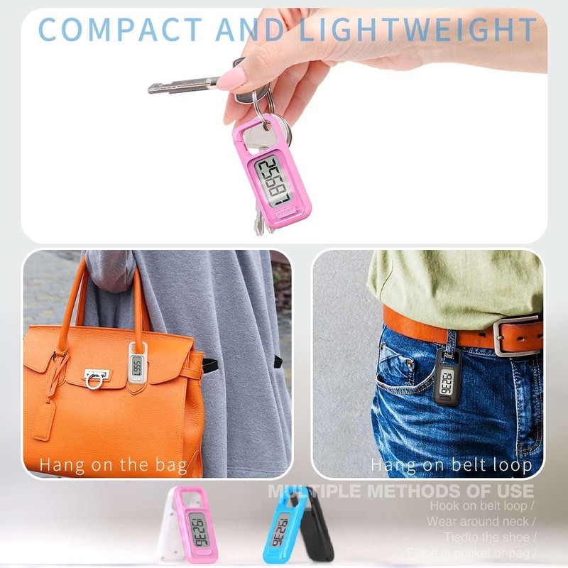 Simple Walking 3D Pedometer, Portable Carabiner Step Counter, Steps Tracker