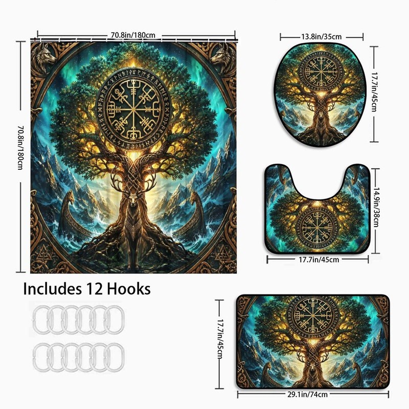 Tree of Life 4 Piece Shower Curtain Set Decorative Bathroom