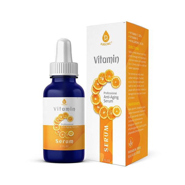 Pursonic Vitamin C Serum, 20% is a high potency Best Organic Anti-Aging Moisturizer Serum for Face, Neck & Décollete and Eye Treatment (3 fl. oz)