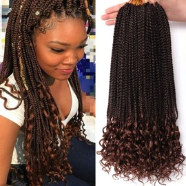 7 Packs 18 Inch Crochet Box Braids Hair with Curly Ends Prelooped Bohemian Goddess Box Braids Crochet Hair Braiding Hair Crochet Braids Hair for Black Women (18 Inch 7 Packs, T30#)