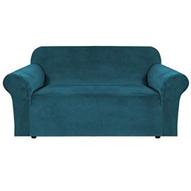H.VERSAILTEX Stretch Velvet Loveseat Covers for 2 Cushion Couch Covers for Living Room Sofa Covers Slipcovers with Non Slip Straps Bottom, Ultra Thick Comfy Velour (Width 58"-72", Deep Teal)
