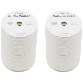 Pack of 2 Pearlized Raffia Ribbon Rolls 200 Yards for Kraft Packaging and Decoration (White)