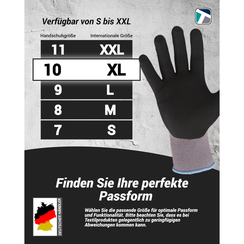 Trevendo® Super Tech Flex Nylon Knitted Work Gloves Black/Grey Size