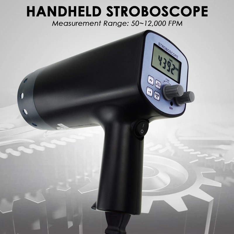 Accurate Digital Handheld Stroboscope with Wide Measurement Range, 50~12,000 FPM,