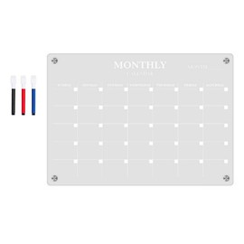 Acrylic Clear Whiteboard, Clear Message Board, Refrigerator Sticker, Magnetic Compatible, Includes 3 Dry Erase Markers with Erasers, Perfect for Planners, Grocery Lists, and Messages (Calendar, A4)