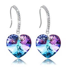 18mm Big Austrian Crystal Love Heart Zircon Fish Hook Dangle Earrings for Women 18K White Gold Plated Hypoallergenic Jewelry Gifts For Christmas Mothers Day (Vitrail Light)