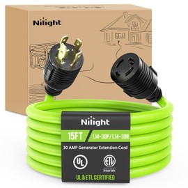 Nilight 15FT 30Amp Generator Extension Cord 125V Heavy Duty 10/3 Gauge Pure Copper STW Wire UL ETL Listed 4 Prong L14-30P L14-30R Weatherproof Suit for Camper Outdoor Use Bright Green