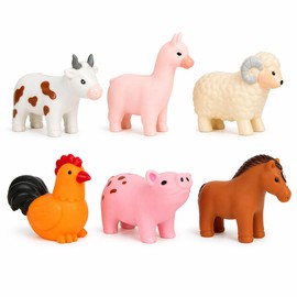 ValenLyra No Hole Bath Toys for Babies, 6 Pack Sealed Farm Animal Bath Toys for Toddlers 1-3 with Mesh Storage Bag, Soft Non-Squirting Baby Water Toys, Cow Pig Horse Sheep Chicken Alpaca