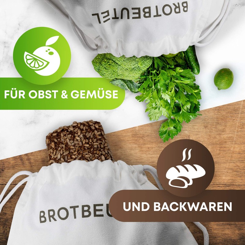 DRIDEN Bread Bags XL [Set of 3] 100% Natural Cotton