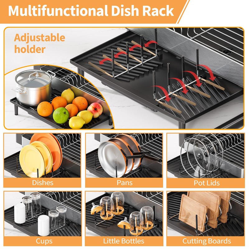 Urackify Dish Rack for Kitchen Counter, 304 Stainless Steel Dish