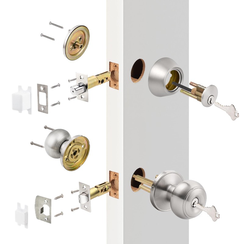 Probrico Front Door Entry Handles Lockset and Single Cylinder Deadbolt