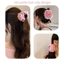 fdsmall Rose Flower Claws Clips for Women Large Non-Slip Hair Clip Lace Fabric Hairpins Hair Accessories Headwear (Pink)