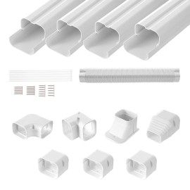 Mini Split Air Conditioner Parts 3-inch W 15.8Ft PVC Decorative Pipe Line Cover Easy Install White Paintable Heat Pumps 4overall length: 15 ft, Number of Straight Pipes: 4 Tubes