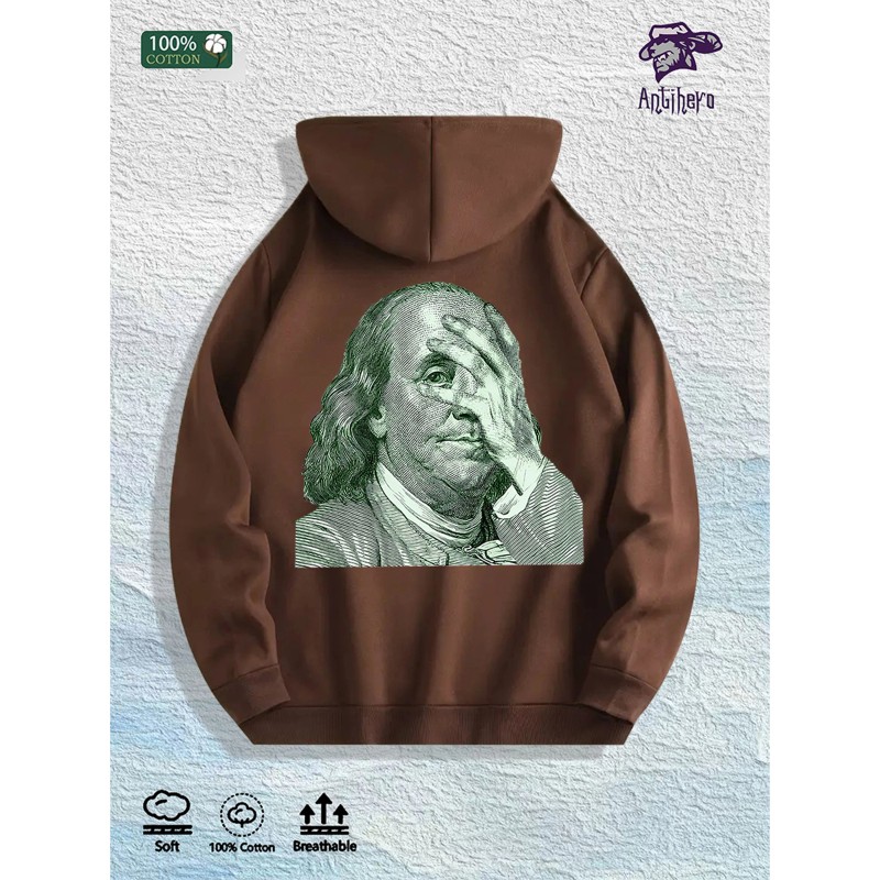 Ben Franklin Money Meme Graphic Hoodie 100% Cotton US Warehouse