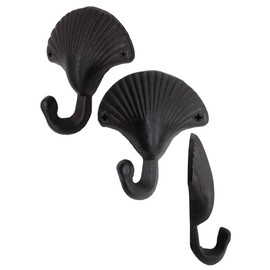 Fuxxer® Heavy Rustic Iron Hooks Wall Hooks Shell Design Black Set of 2