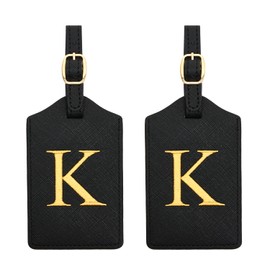 2 Pcs Initial Luggage Tags Monogrammed PU Leather Luggage Tags Embroidered Luggage Tags for Suitcases Travel Luggage Tags for Baggage Bags (K)