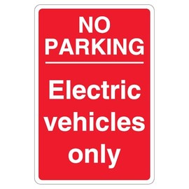 V Safety No Parking Electric Vehicles Only - Red 200 x 300mm - 3mm Aluminium Composite Safety Sign