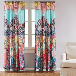 Levtex Home - Jules - Drape Panel/Curtain (55x84in.) with Rod Pocket - Bohemian - Teal, Orange, Yellow, Green, Blue, Red, Navy - Cotton