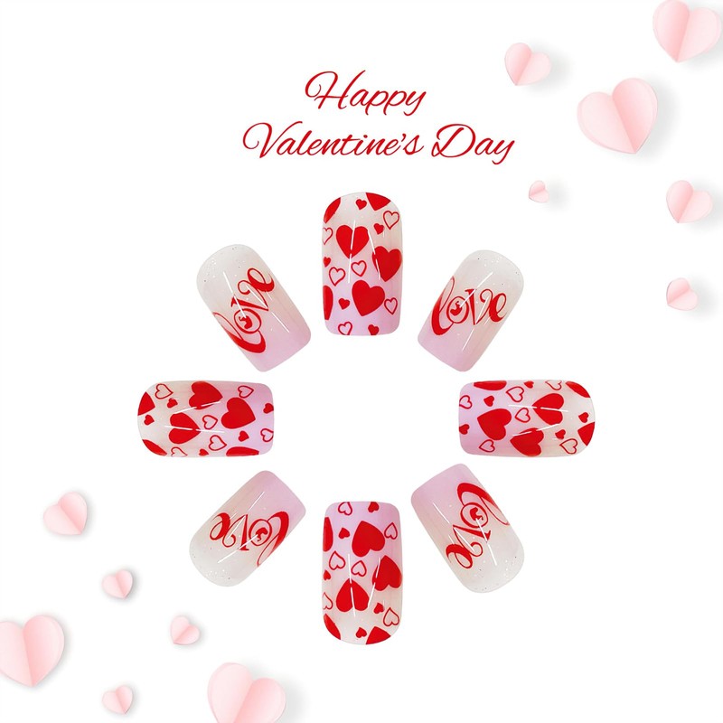 Jremg Valentine's Day Press on Nails Medium Square Fake Nails