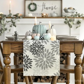 Artoid Mode Flowers Grey Dahlia Autumn Table Runner, Seasonal Summer Kitchen Table Decoration, Indoor, Holiday, Party Decor, 40 x 180 cm