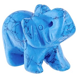 KYEYGWO Blue Howlite Turquoise Crystal Elephant Gemstone Figure, Hand Carved Elephant Figure Sculpture Pocket Amulet Reiki Statue Decor