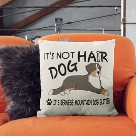 M-Qizi Bernese Mountain Dog Pillow Covers - 18" X 18" Dog Pillow, Bernese Mountain Dog Gifts, Reserved for The Dog, It's Not Dog Hair It's Mountain Dog Glitter