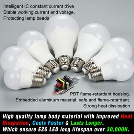 12V 24V LED Light Bulb A60 A19 50W 60Watt Halogen Equivalent 6000K Daylight White 700lm 6W E26 Standard Base for RV Camper Boat Landscape 12volt Battery Power System Off Grid Solar Lighting, 4 Pack