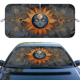 Fantasy Sun Car Front Window Sun Shield Moon Ancient Symbol Celestial Universe Front Window Car Sun ​Shade Windshield Rays Sun Shade Visor Protector for Car Sedan Truck SUV Accessories 59"L x 31.5"W