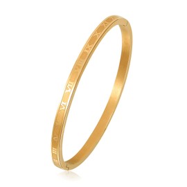 MILAKOO 4MM Thin Bangle for Women Carved Roman Numeral Bracelet for Women Love Friendship Cuff, Gold