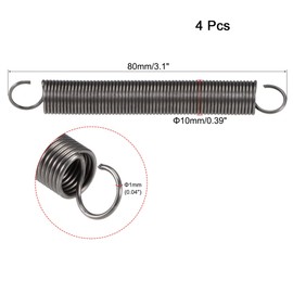 TOP-VIGOR 4Pcs Extension Compressed Spring, 1mm Wire Dia, 10mm OD, 80mm Free Length Durable Steel Compression Springs, Small Dual Hook Extended Tension Springs
