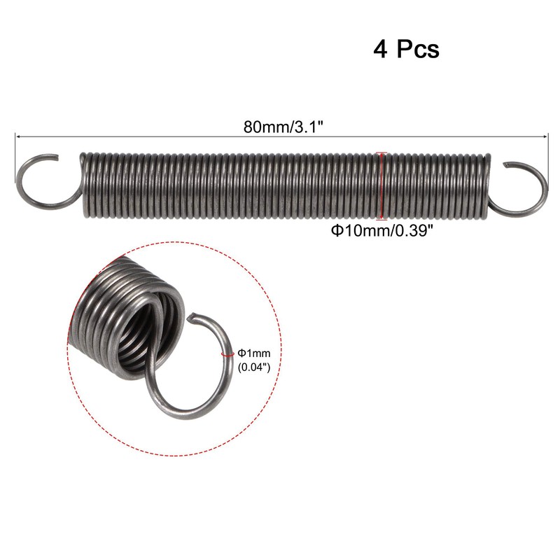 TOP-VIGOR 4Pcs Extension Compressed Spring, 1mm Wire Dia, 10mm OD,
