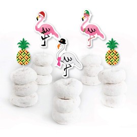 Big Dot of Happiness Flamingle Bells - Dessert Cupcake Toppers - Tropical Flamingo Christmas Clear Treat Picks - Set of 24