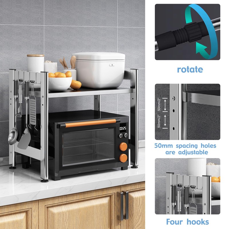 Virvia Extendable Microwave Oven Rack，Adjustable Microwave Stand Kitchen Counter Shelf