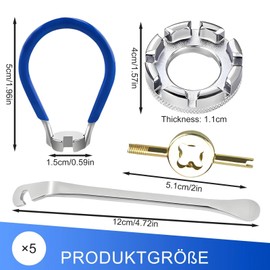 YSHODGU 5 Stück Speichenschlüssel, Speichenspanner, Nippelspanner Fahrrad, Ritzel Entferner Kassette, Sicherungsring Werkzeug Abzieher, Bike Reifenheber, Speichenschlüssel Werkzeuge, für Fahrrad