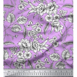 Soimoi Indian Cotton Voile Fabric Floral Printed Sewing Material by The Yard 58 Inches Wide-Light Purple